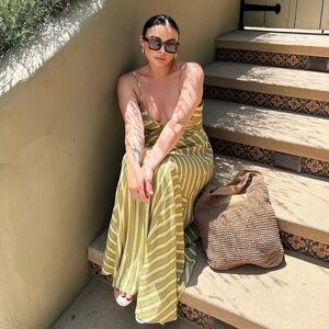 Striped Green Cutout Maxi Dress - Women